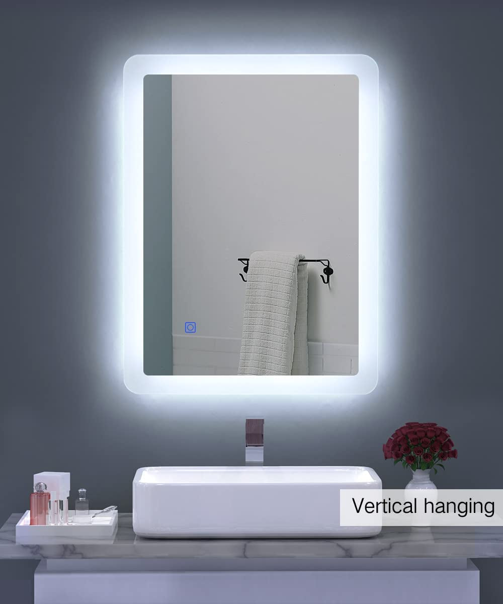 Bathroom LED Mirror, Illuminated Bathroom Mirror with LED Lights Dimmable Anti-Fog Shatter-Proof Tempered Wall Mirrors with Demister Pad (390X500Mm, Designer)
