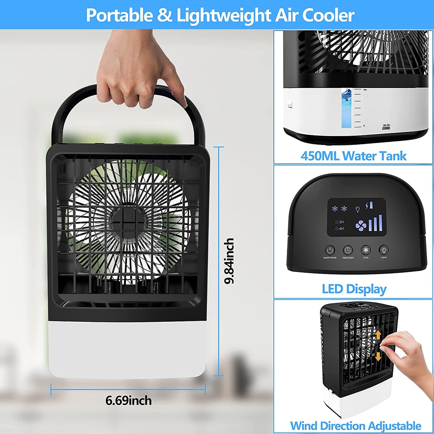 Portable Air Conditioner - Air Cooler, Mini Air Conditioning Unit with 4000Mah Battery Timer Remote Control for Home Office Outdoor