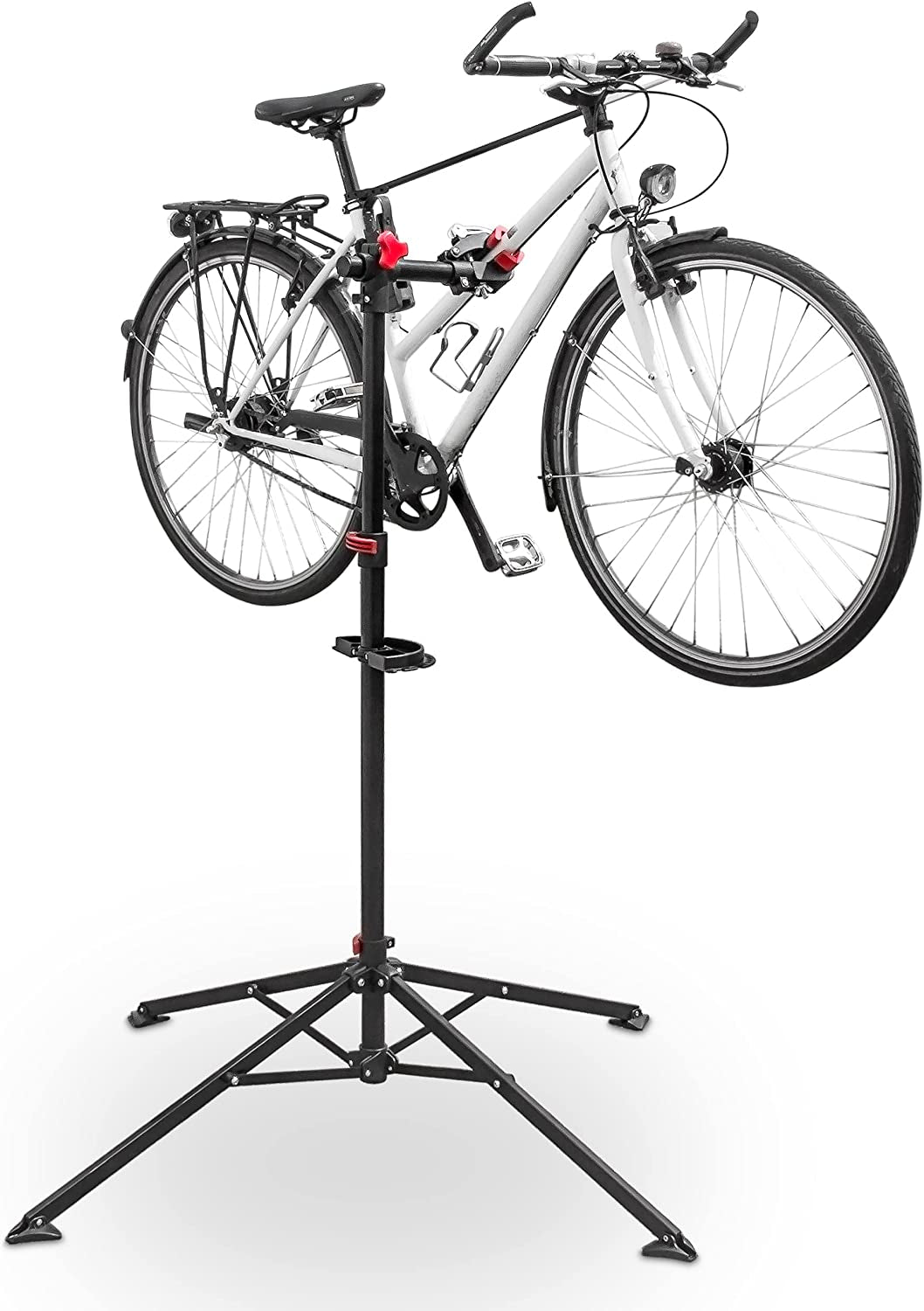 Bicycle Stand with Tool Storage, for Bike Maintenance & Folding and Adjustable, W 4 Legs, Steel, Black