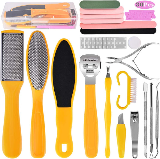 Foot File Pedicure Set, 30 in 1 Foot Files Foot Care Scrubber Kit Hard Skin Remover Feet Scrub for Women Men Salon or Home