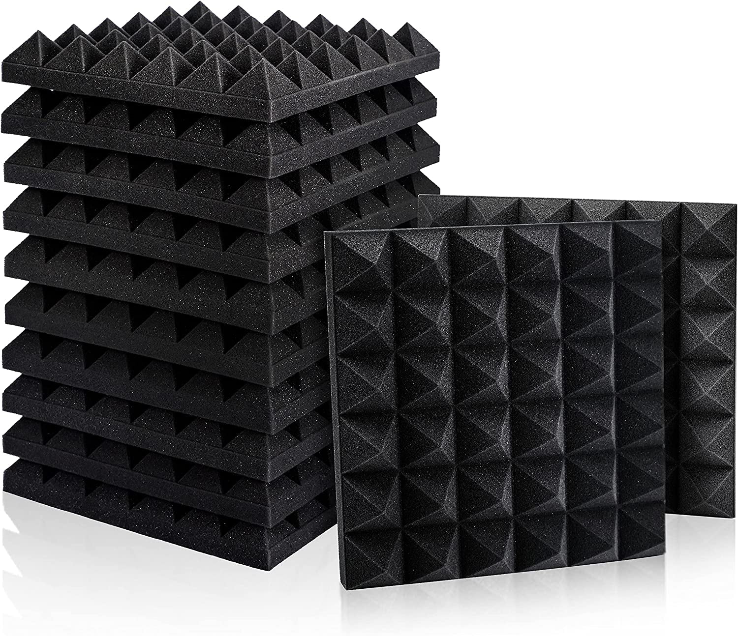 Acoustic Panels, 2" X 12" X 12" Acoustic Foam Panels, Studio Wedge Tiles, Sound Panels Wedges Soundproof Sound Insulation Absorbing Home and Office(12 Pack, Black)