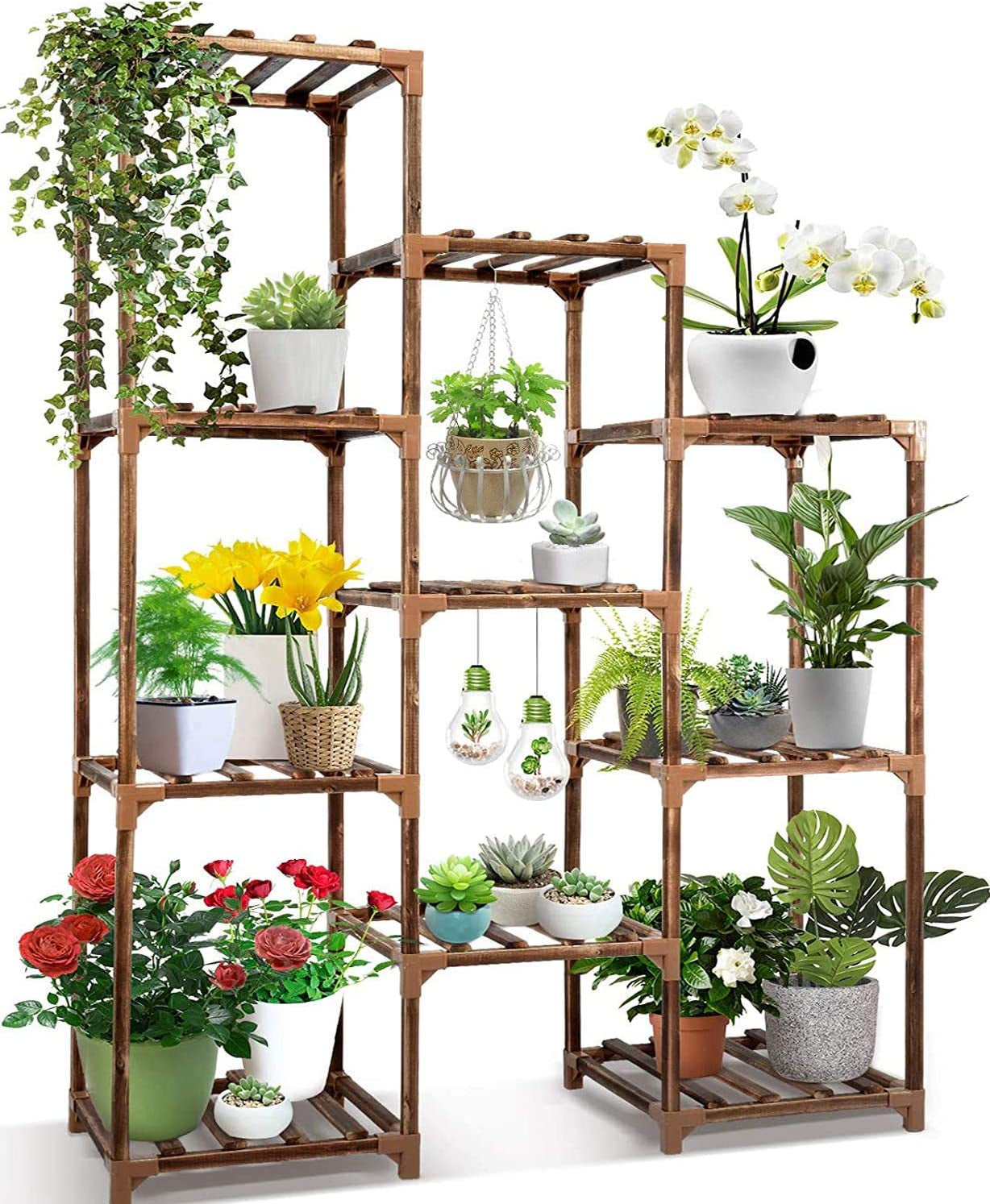 Plant Stand Indoor Outdoor, 10 Tire Tall Large Wood Plant Shelf Multi Tier Flower Stands,Garden Shelves Wooden Plant Display Holder Rack for Living Room Corner Balcony Office Lawn Patio