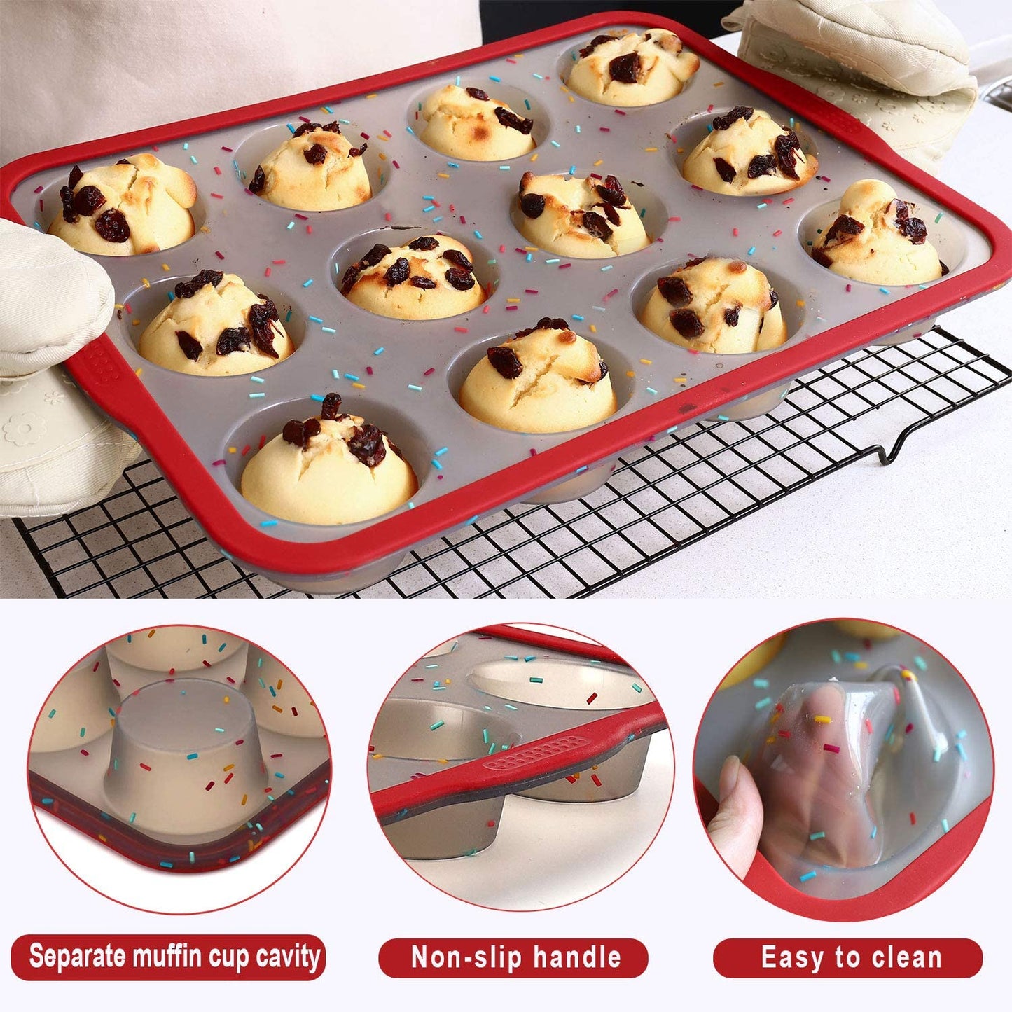12 Cup Silicone Muffin Tray, Non-Stick Muffin Tins Baking Mould, 12 Holes Muffin Mould,Muffin Pan