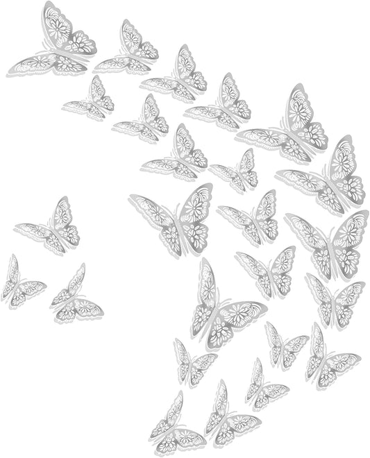 3D Wall Stickers, 36Pcs Butterfly Wall Stickers, 3D Butterfly DIY Decorations, Wall Stickers Art Decor Crafts, Butterfly Wall Decals for Home DIY, Baby Room, Party and Birthday( 3 Sizes, Silver)