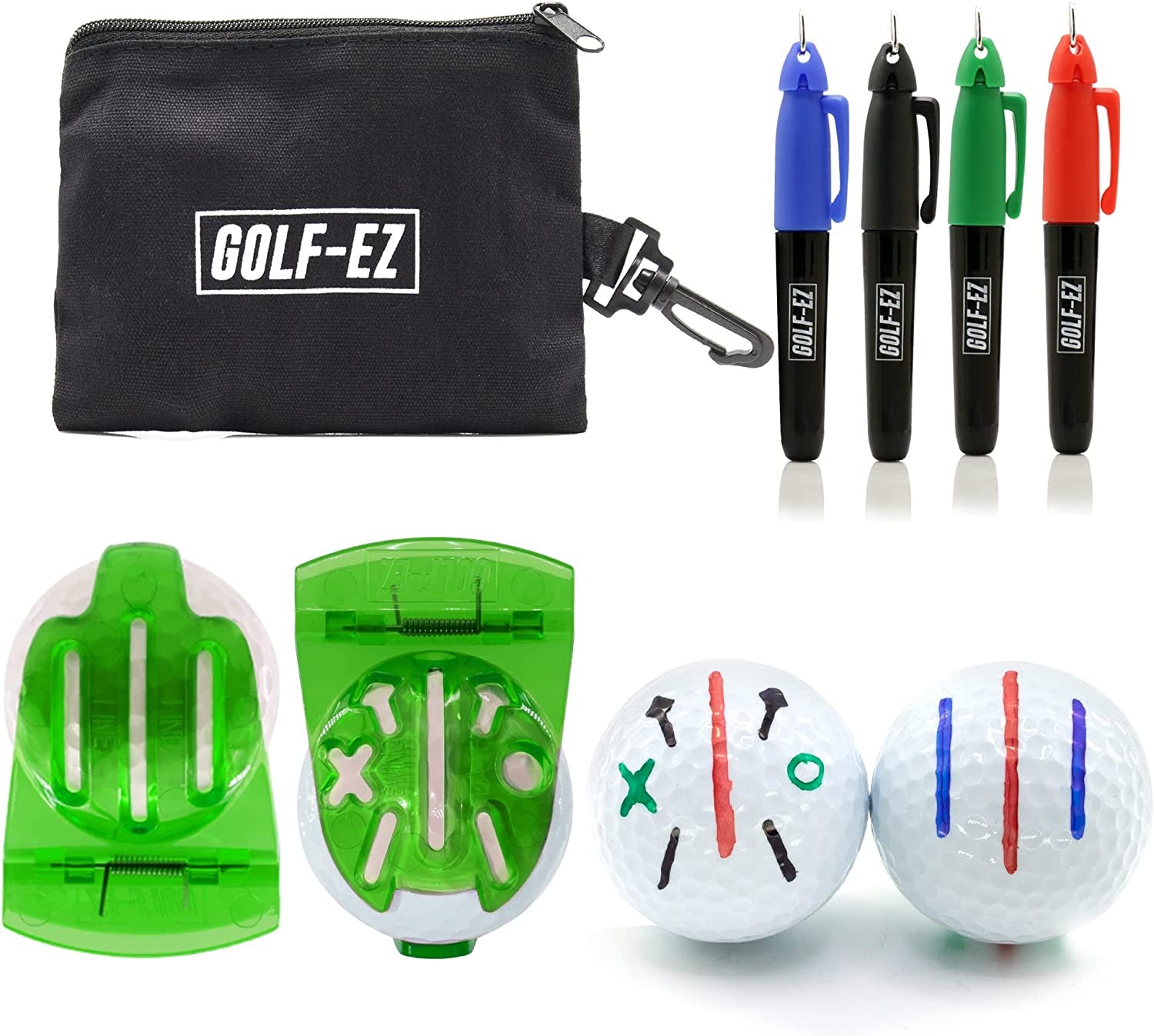 Golf Ball Line Drawing Marking Alignment Tool Kit with 4Pcs Marker Set and Carry Case