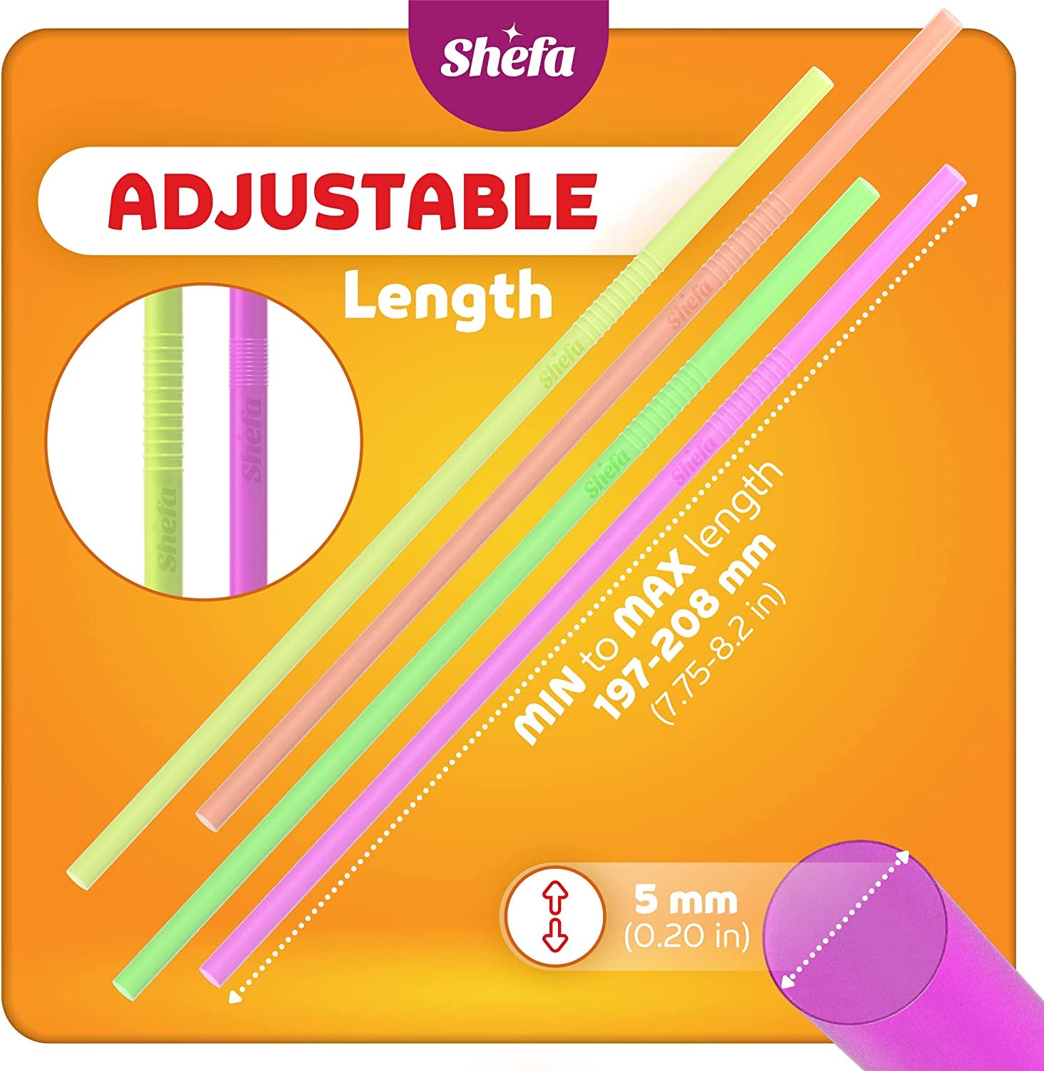 Plastic Straws - Flexible Drinking Straw Set - Reusable Straws for Parties, Picnic, Camping - Long Colored Straws for Cocktail, Juice, Soda - Thick and Durable Neon Straws… (Colourful - 200 Units)