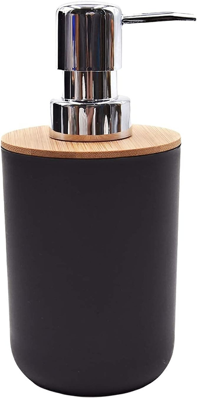 Belcka - 6 Pieces Bamboo Bathroom Accessories- Bathroom Bin and Toilet Brush Set- Durable Toothbrush Holder Cup- Soap Dispenser with Pump- Soap Dish Holder- Modern Trash Can- Black