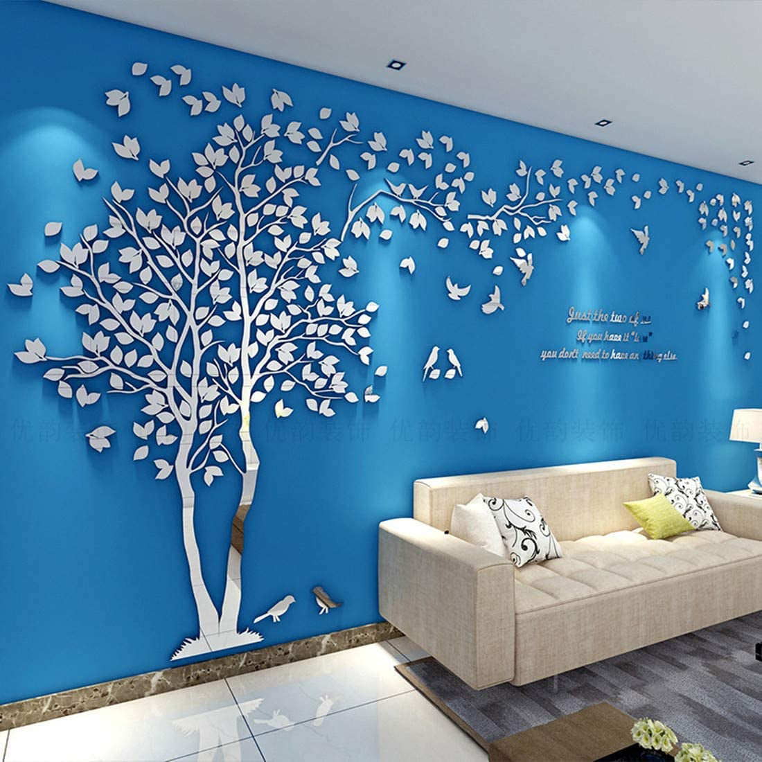 3D DIY Tree Wall Sticker Large Family Bird and Tree Wall Decal Art Mural Stickers Home Decor for Living Room Bedroom Nursery Kindergarten Home Decoration TV Backdrop Wall