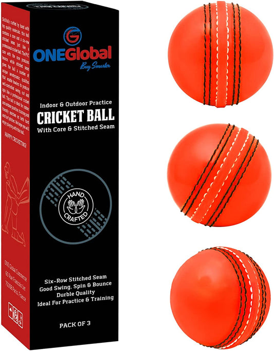 Soft & Safe Rubber Practice Cricket Ball | with Real Stitched Seam & Core for Bounce, Swing & Spin | Ideal for Training, Skills Development, Matches & Garden Play