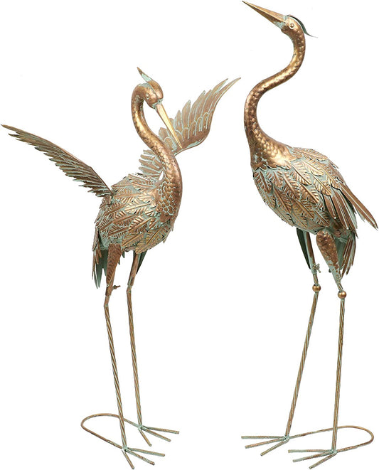 Garden Ornaments Outdoor for Garden Gifts, 39Inch 2Pcs Bronzed Gold Large Metal Heron Garden Statues Sculptures, Garden Crane Bird Art Decor for Garden Decorations Yard Lawn