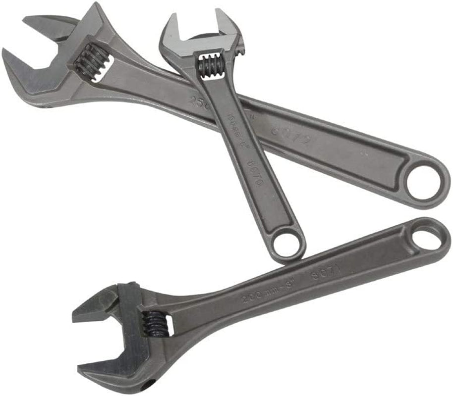 BHADJUST 3 ADJ3 Set of 3 Adjustable Wrenches (8070/8071 / 8072), Grey, 16 Degree Head Angle