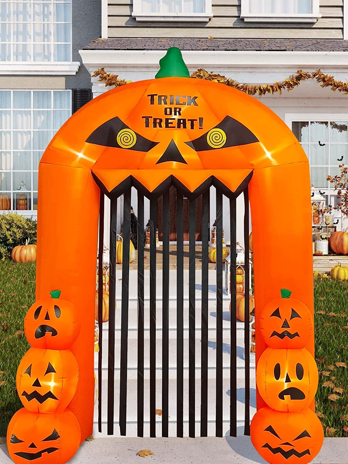 9 Feet High Halloween Inflatable Pumpkin Arch, Blow up Pumpkin Gate Large Halloween Outdoor Indoor Decorations Holiday Yard Lawn Inflatables Decor for Home Family Halloween Party Supplies