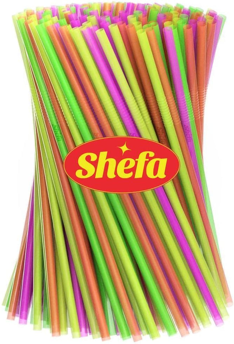 Plastic Straws - Flexible Drinking Straw Set - Reusable Straws for Parties, Picnic, Camping - Long Colored Straws for Cocktail, Juice, Soda - Thick and Durable Neon Straws… (Colourful - 200 Units)