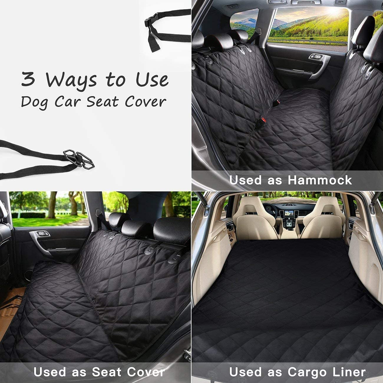 Dog Car Seat Cover,  Waterproof & Scratch Proof & Nonslip Back Seat Cover, Dog Travel Hammock with Seat Anchors, Machine Washable, Durable, Universal Fits All Cars, Pet Cover(Black)