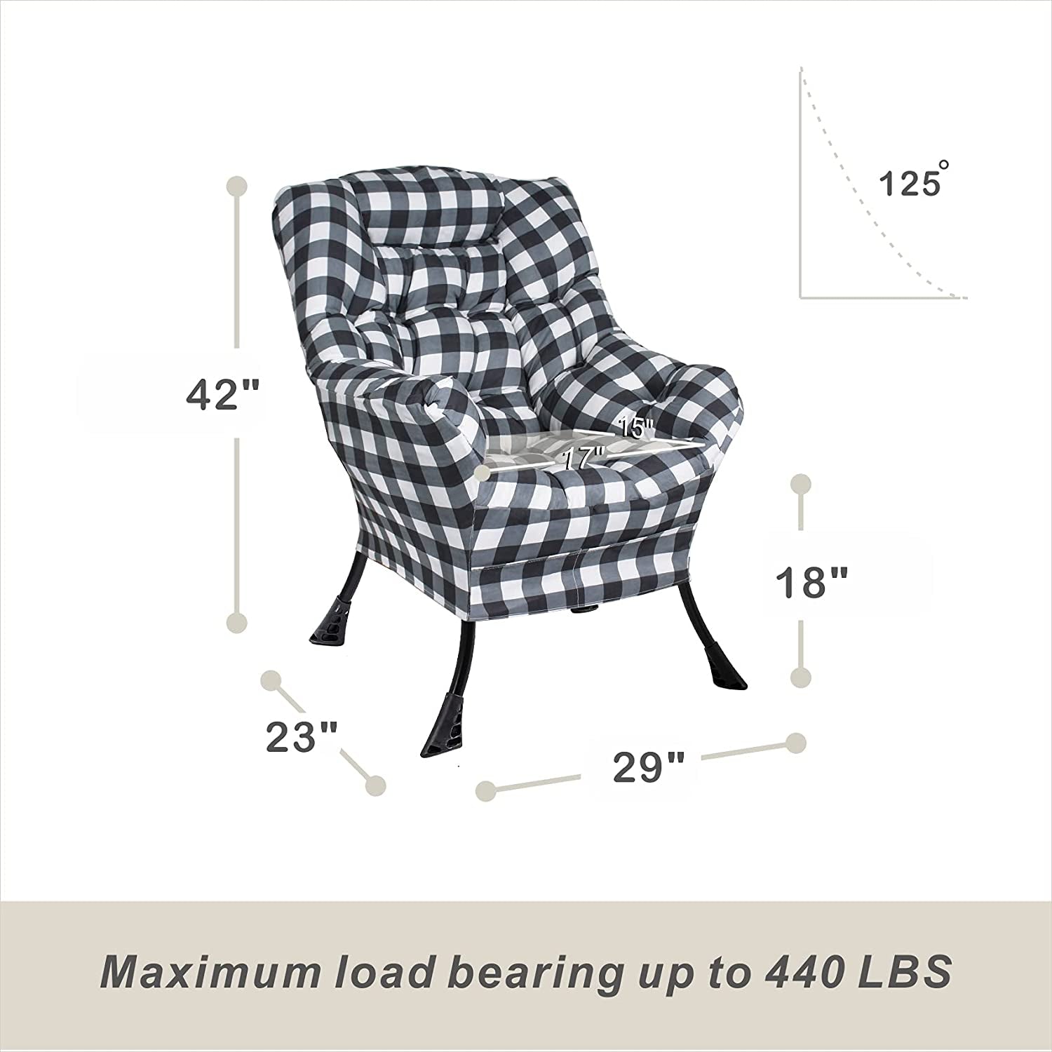 Living Room Single High Back Lazy Chair Modern Upholstered Accent Chair (Checker Grey)