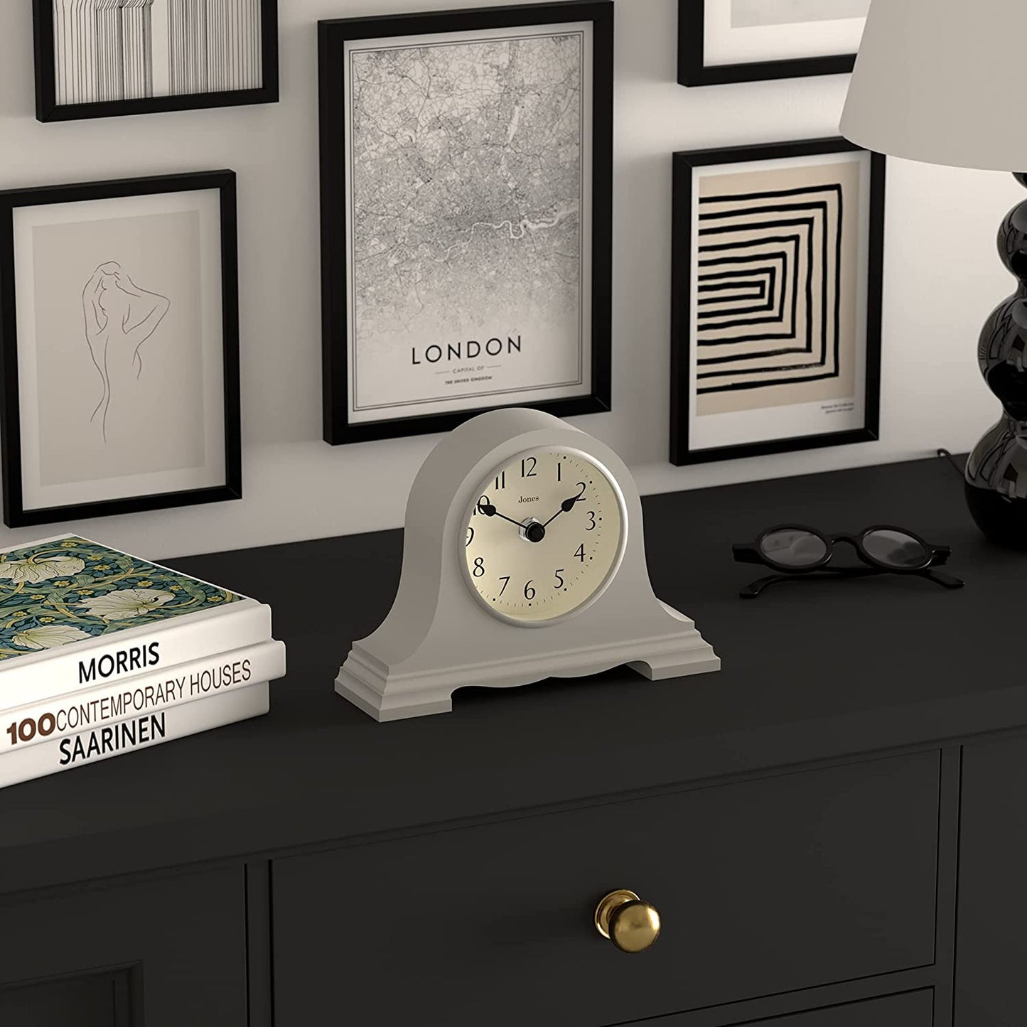 ® Speakeasy Mantel Clock - Traditional/Classic Design - Bedroom Clock - Living Room Clock - Office Clock - Mantel Clock - Desk Clock - Shelf Clock - Small Clock (Grey)