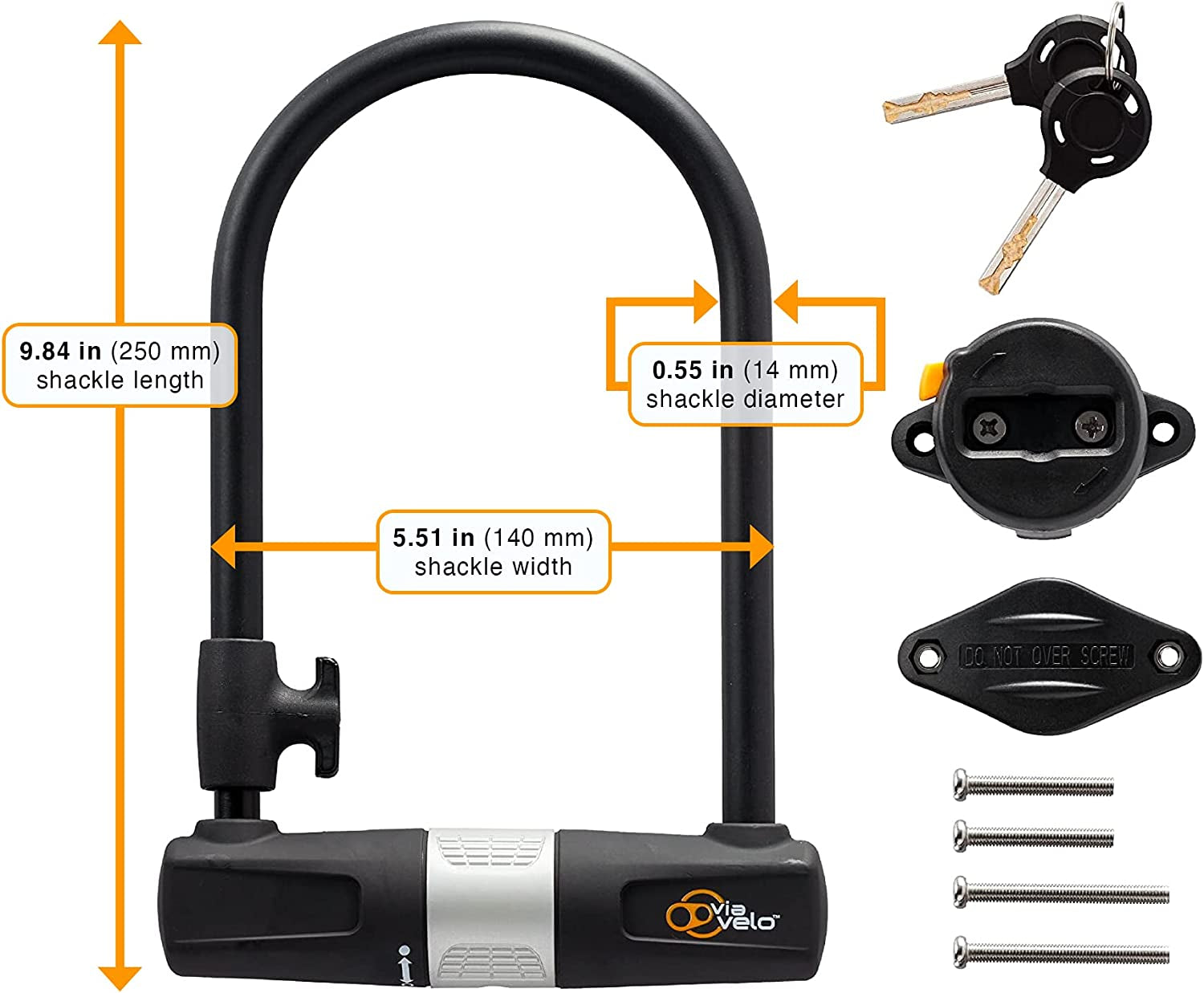 Bike U Lock with Cable Heavy Duty Bicycle U-Lock, 14Mm Shackle and 10Mm X1.8M Cable with Mounting Bracket for Road Bike Mountain Bike Electric Bike Folding Bike, Great Bike Safety Tool