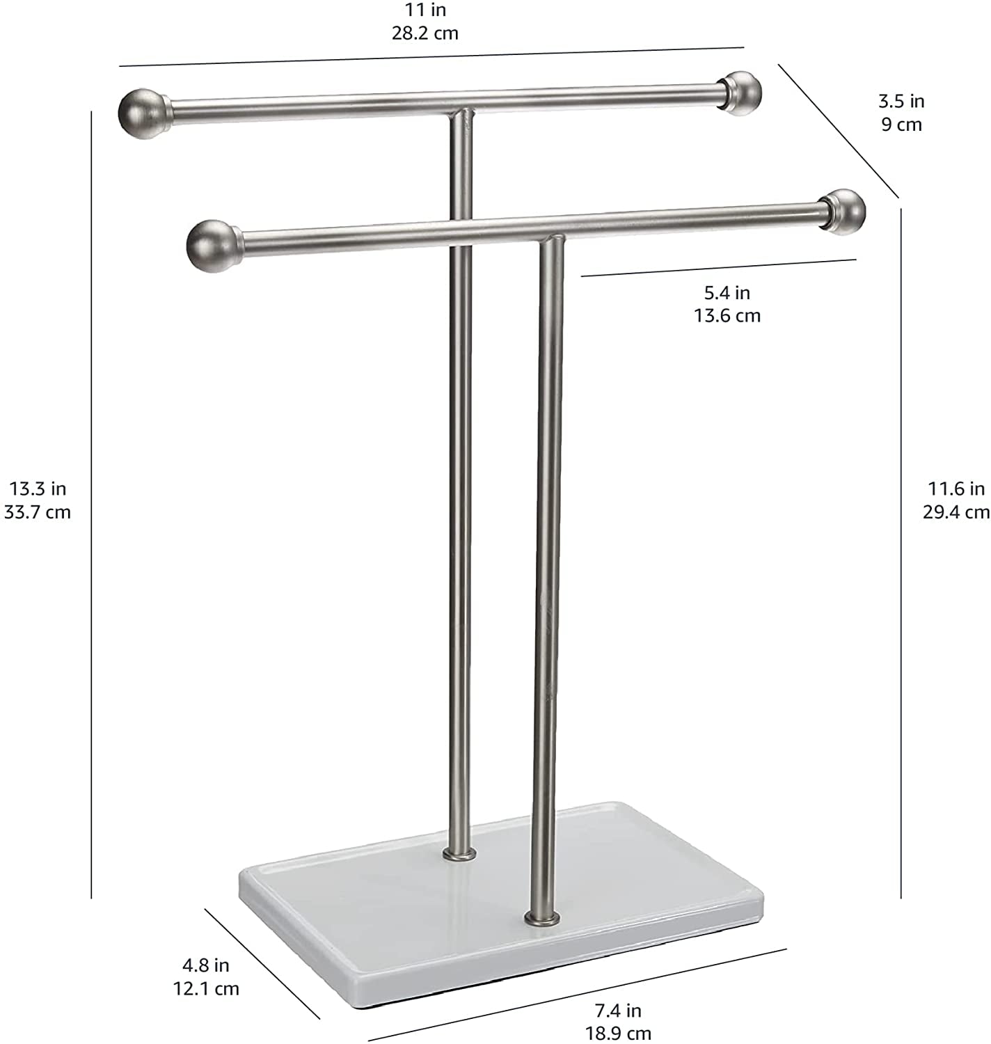 Hand Towel Holder and Accessories, Jewellery or Necklace Stand, Nickel/White