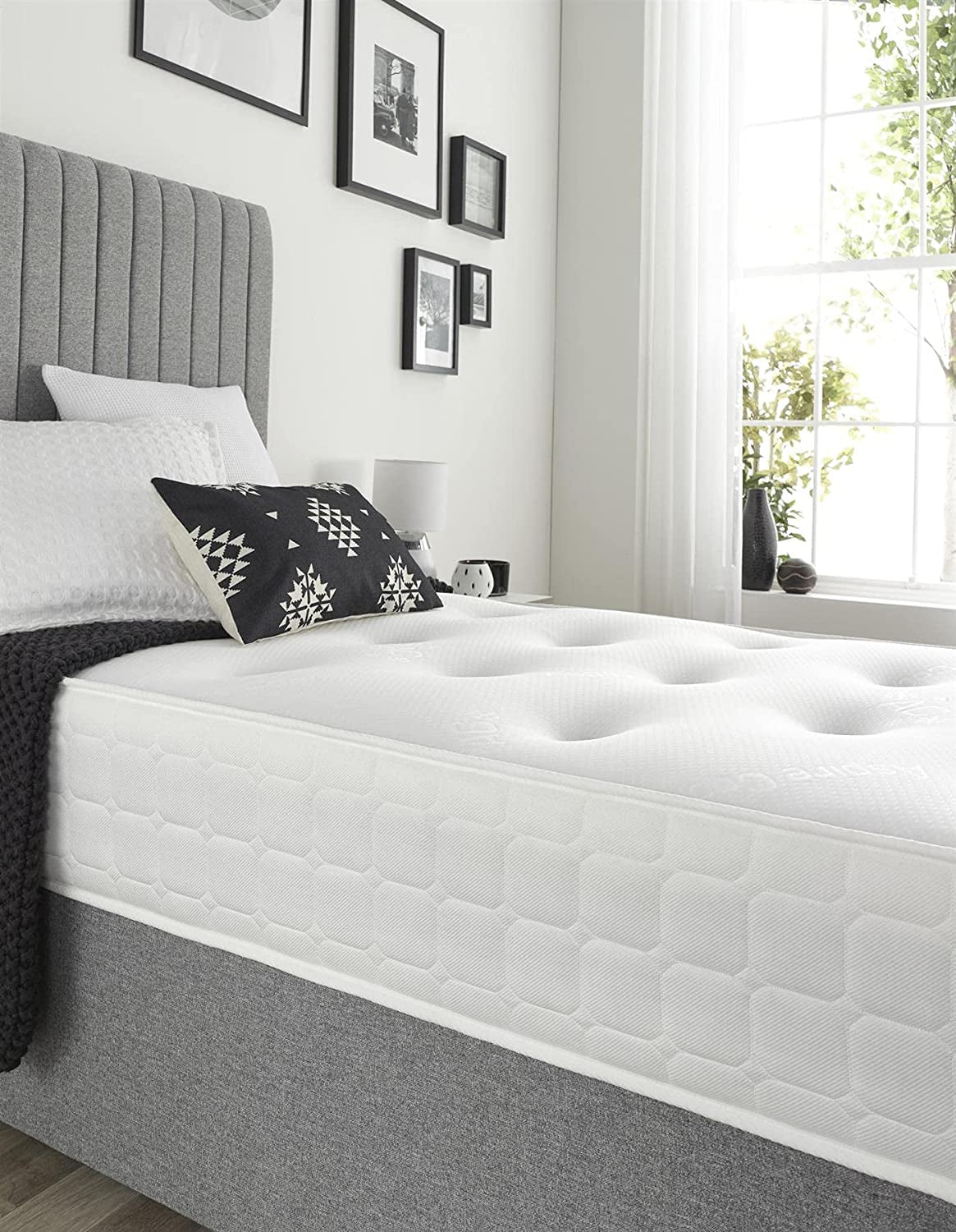 Quad Comfort Natural Eco Fillings & AC Aspire-Cool Touch Luxury Tufted Sleep Surface Hybrid Bonnell Sprung Premium Mattress, White Border, 4Ft 6 Double (4Ft6 X 6Ft3)