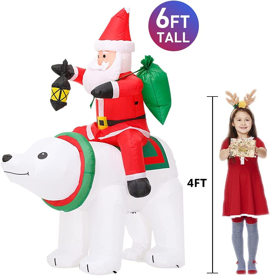 6 FT Christmas Inflatable Decoration Santa Riding Bear with Gift Bag,Led Lights Holiday Blow up Yard Decoration,For Holiday Xmas Party,Indoor,Outdoor,Garden,Yard Lawn Winter Decor