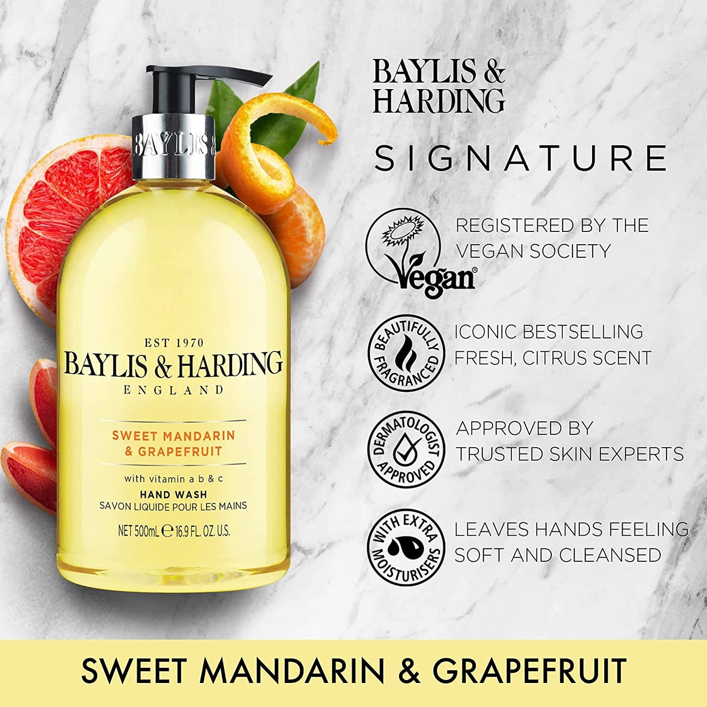 Sweet Mandarin and Grapefruit Hand Wash, 500 Ml, Pack of 3 (Packaging May Vary) - Vegan Friendly