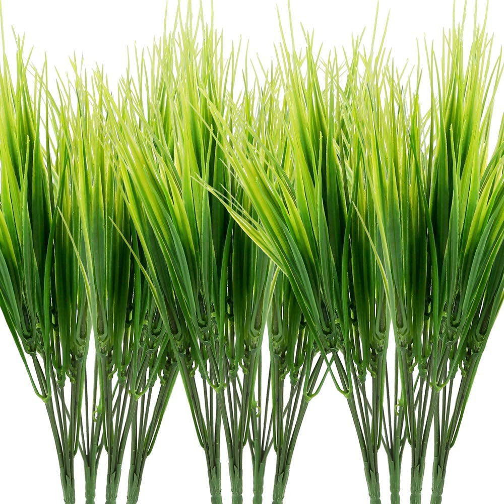 12 Bundles Artificial Plants Grass Plastic Greenery Shrub Bushes Plastic Wheat Grass for Indoor Outdoor Home Garden Decoration