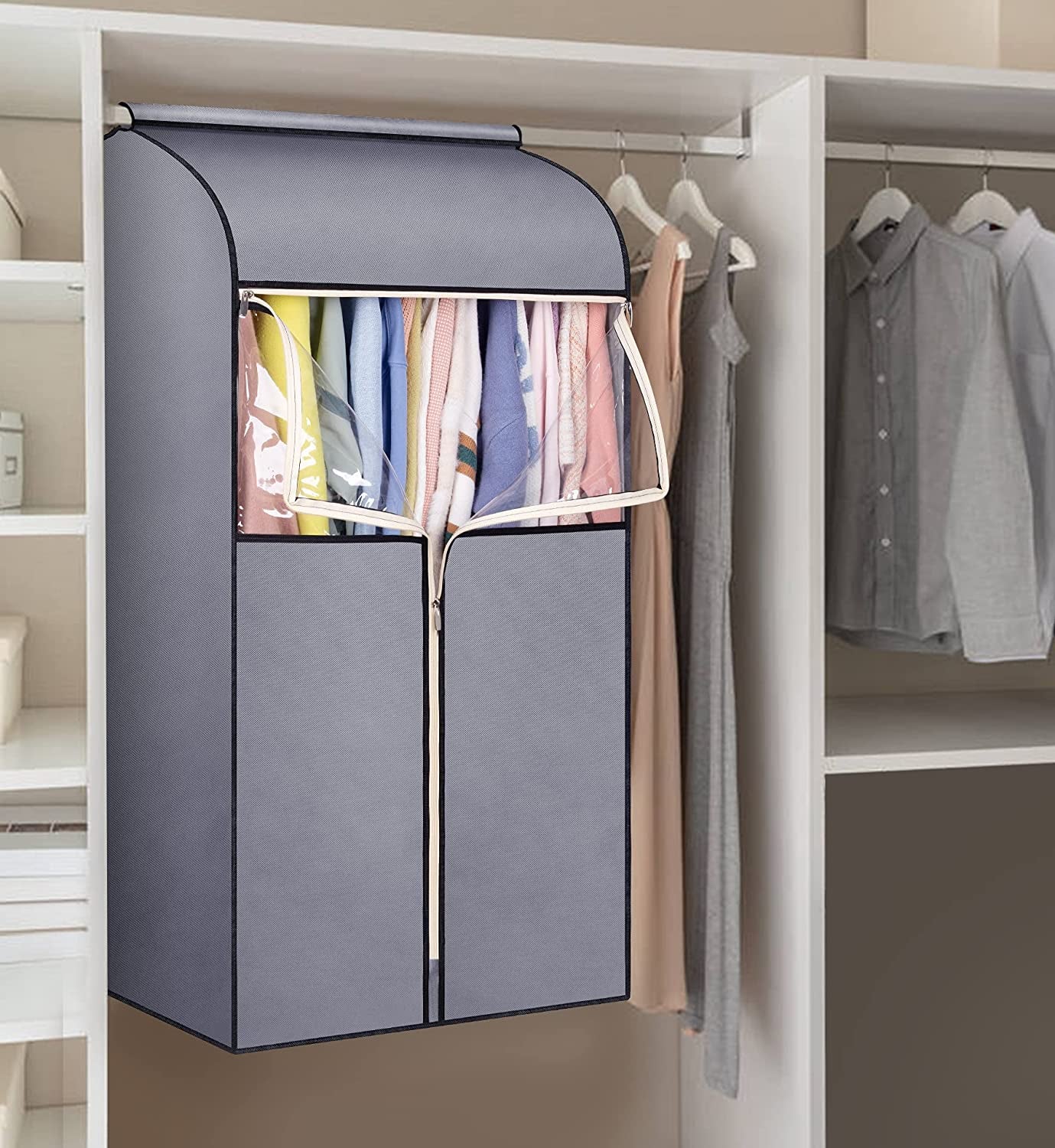 43” Hanging Clothes Storage Coat Covers Garment Bags Dustproof Dress Jackets Protector for Wardrobe Cover Rack with Clear Window