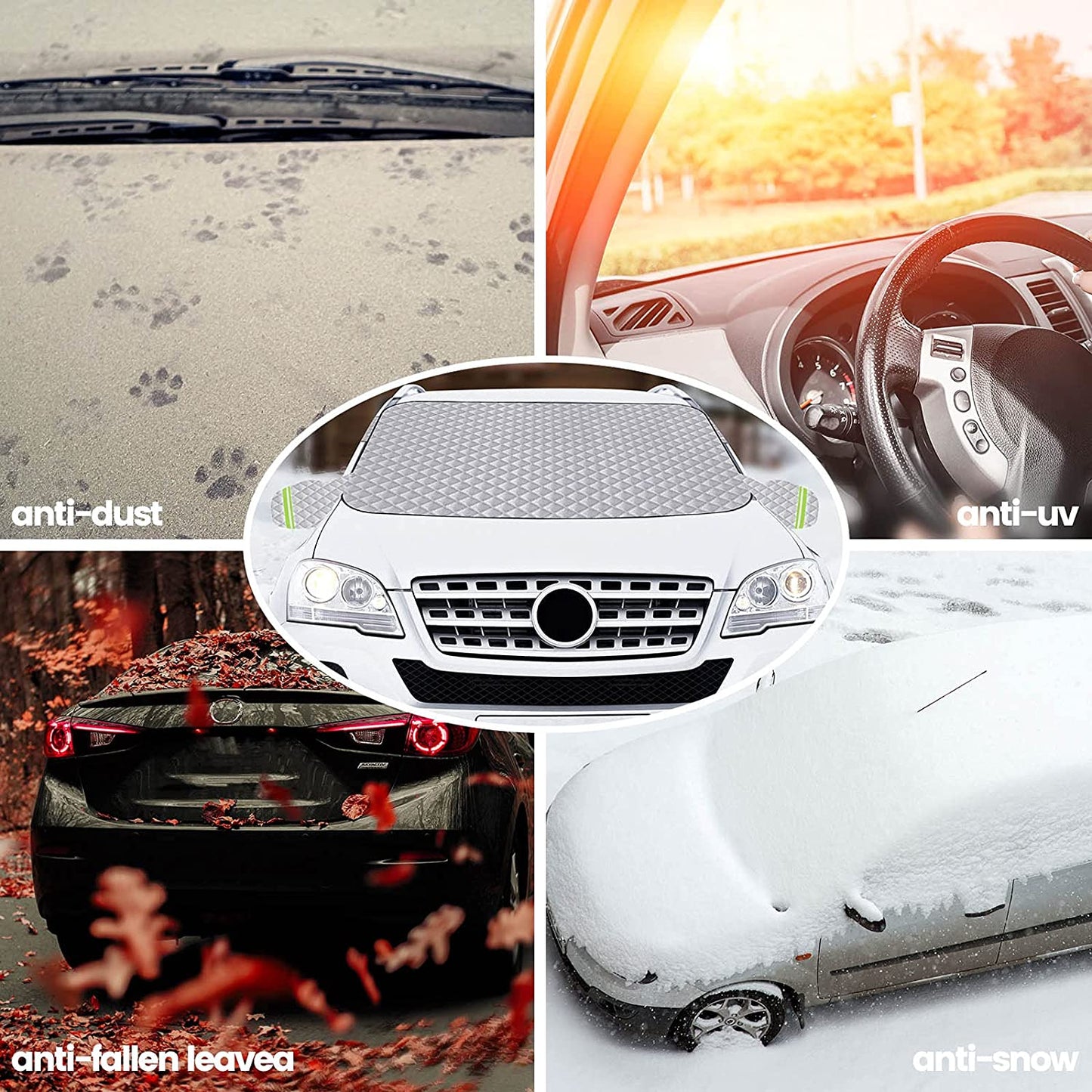 Car Front Windshield Magnetic Snow Cover, Car Windshield Sun Shade,Waterproof Snow,Ice,Frost Defense4 Layers Windshield Winter Cover Fits for Most Cars,Essential Front Window Winter/Summer Accessories