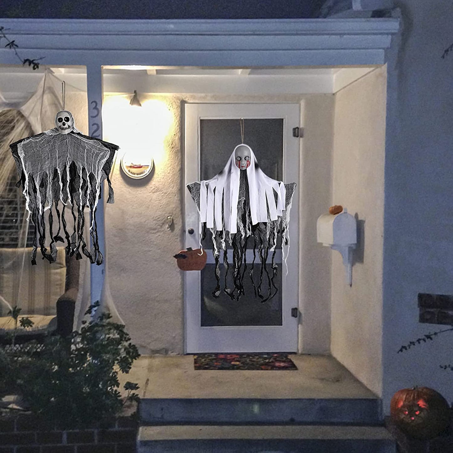 Hanging Halloween Ghosts Decorations 2 Pcs Halloween Hanging Grim Reapers Skeleton Hanging Ghost Props Halloween Skeleton Flying Ghost Props for Halloween Party Haunted House Prop Décor