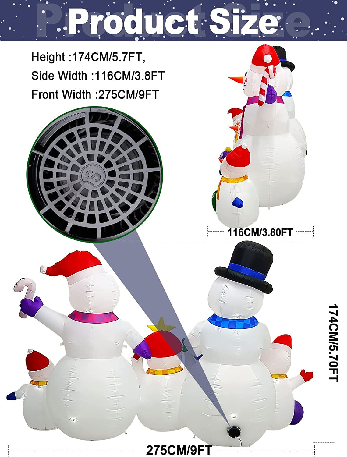 6 Ft Christmas Inflatable Decorations with Build-In Leds, Christmas Tall Huge Snowman Outdoor a Family of Five Cute Decoration for X-Mas Party Indoor Garden Home Family Yard Lawn Decor