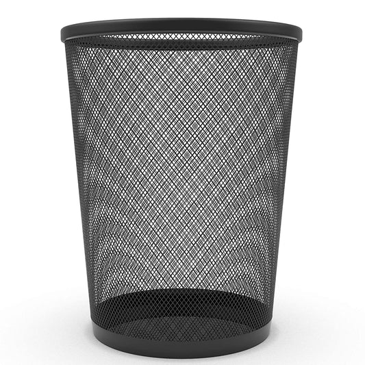 Circular Mesh Waste Paper Bin, Lightweight Waste Basket Garbage Can, Metal Trash Bin Ideal for Kitchen Home Office Dorm Room Living Room Desk Bedroom (Black)