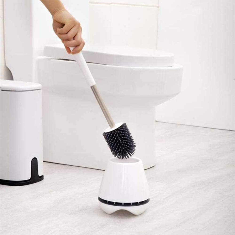 2 Pack Silicone Toilet Brush with Holder. Soft Flexible Bristles Easy to Clean, Quick Drying Holder. Hygienic Loo Brush and Holder Set for Bathroom Cleaner.(White)