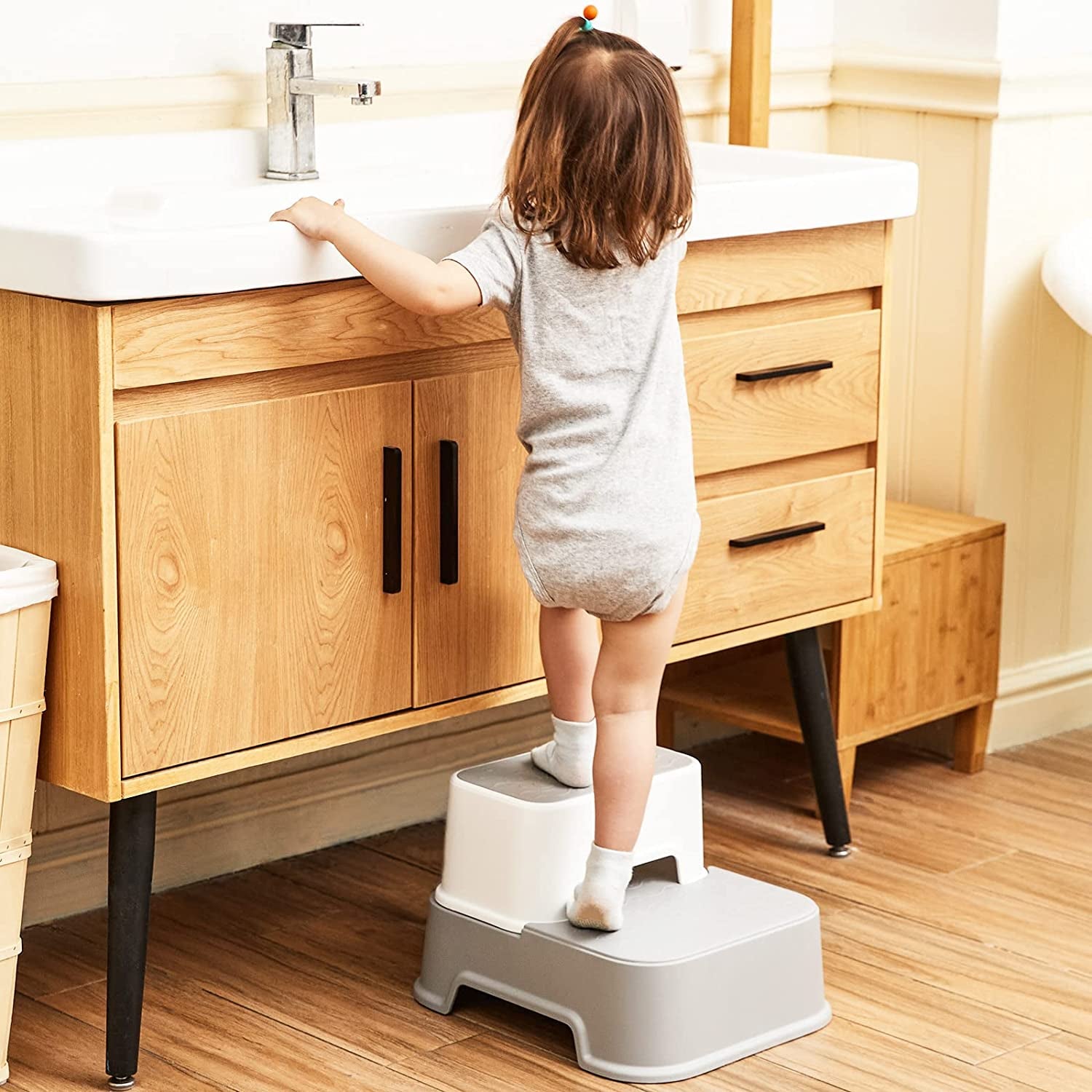 Two Step Stool for Kids(2 Packs),Toddler Step Stool for Potty Training,Toilet Stool,Kids Stool for Sink, Slip Resistant (Grey, 2 Packs)