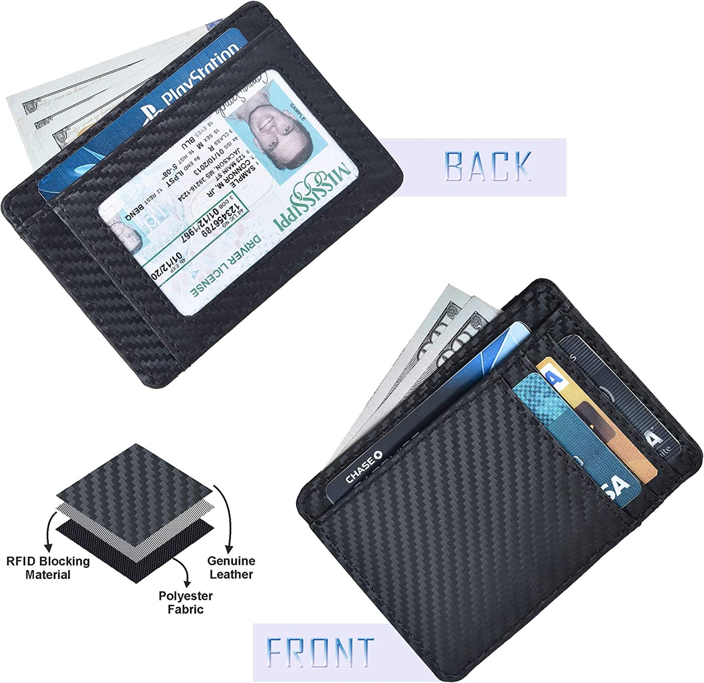 Amazon Brand -  RFID Blocking Super Slim Minimalist Front Pocket Credit Card Holder with Cash Compartment