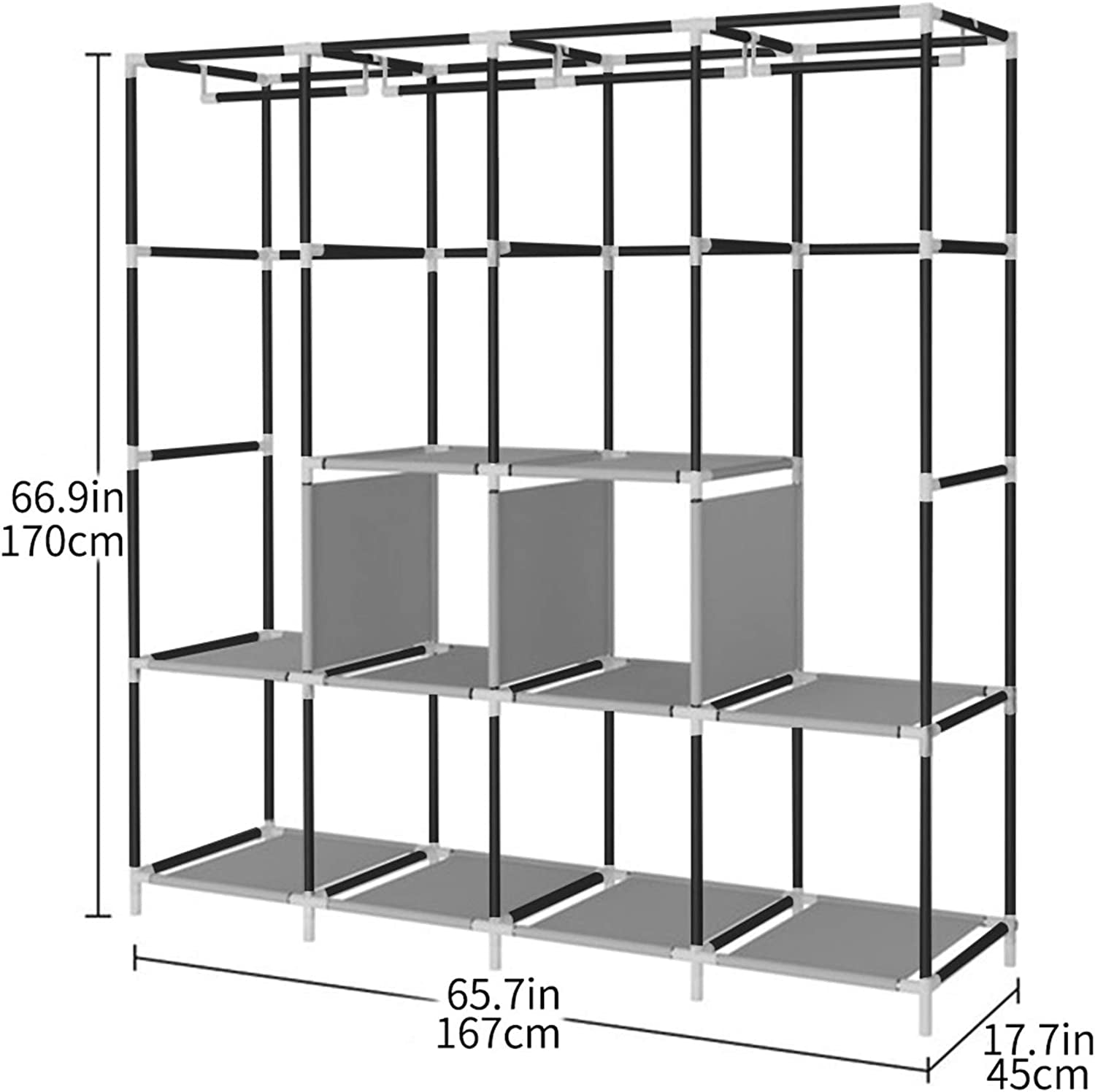 Portable Wardrobe Clothing Wardrobe Shelves Clothes Storage Organiser with 4 Hanging Rail,Black