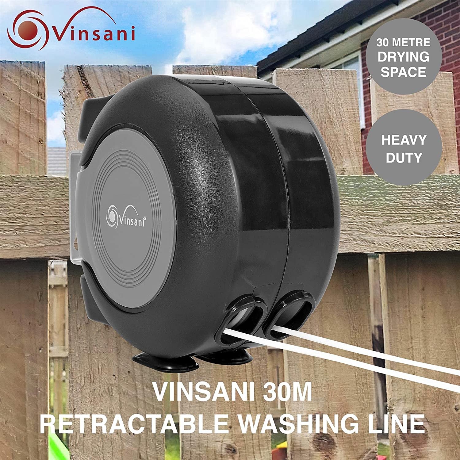 30 Metre Retractable Reel Clothes Lines Washing Line with Twin Cable Friendly Days