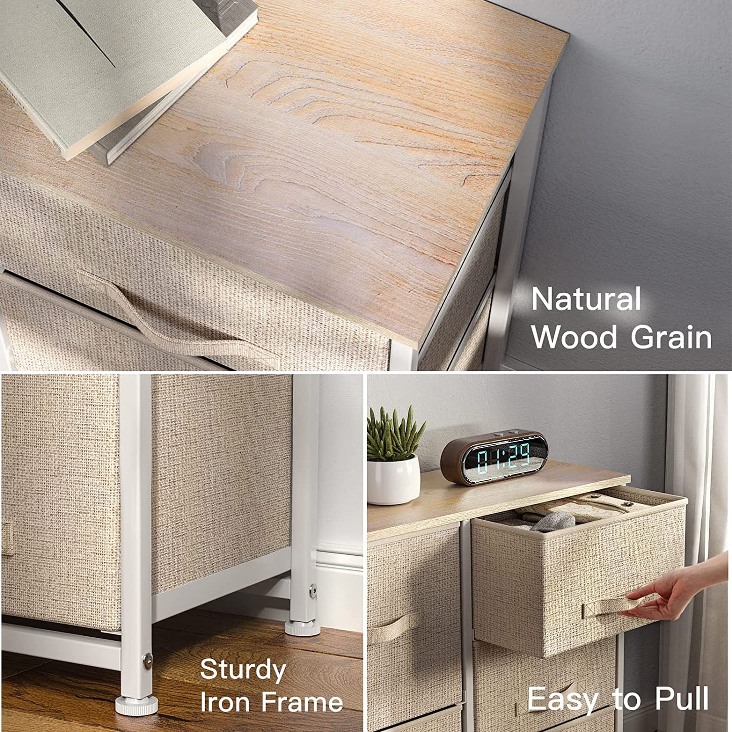 Chest of Drawers, Fabric Storage Drawers with Wood Top and Large Storage Space, Easy to Install Room Organizer, Vertical Chest of 5 Drawers Bedroom, Living Room, Nursery Room, Hallway, Etc