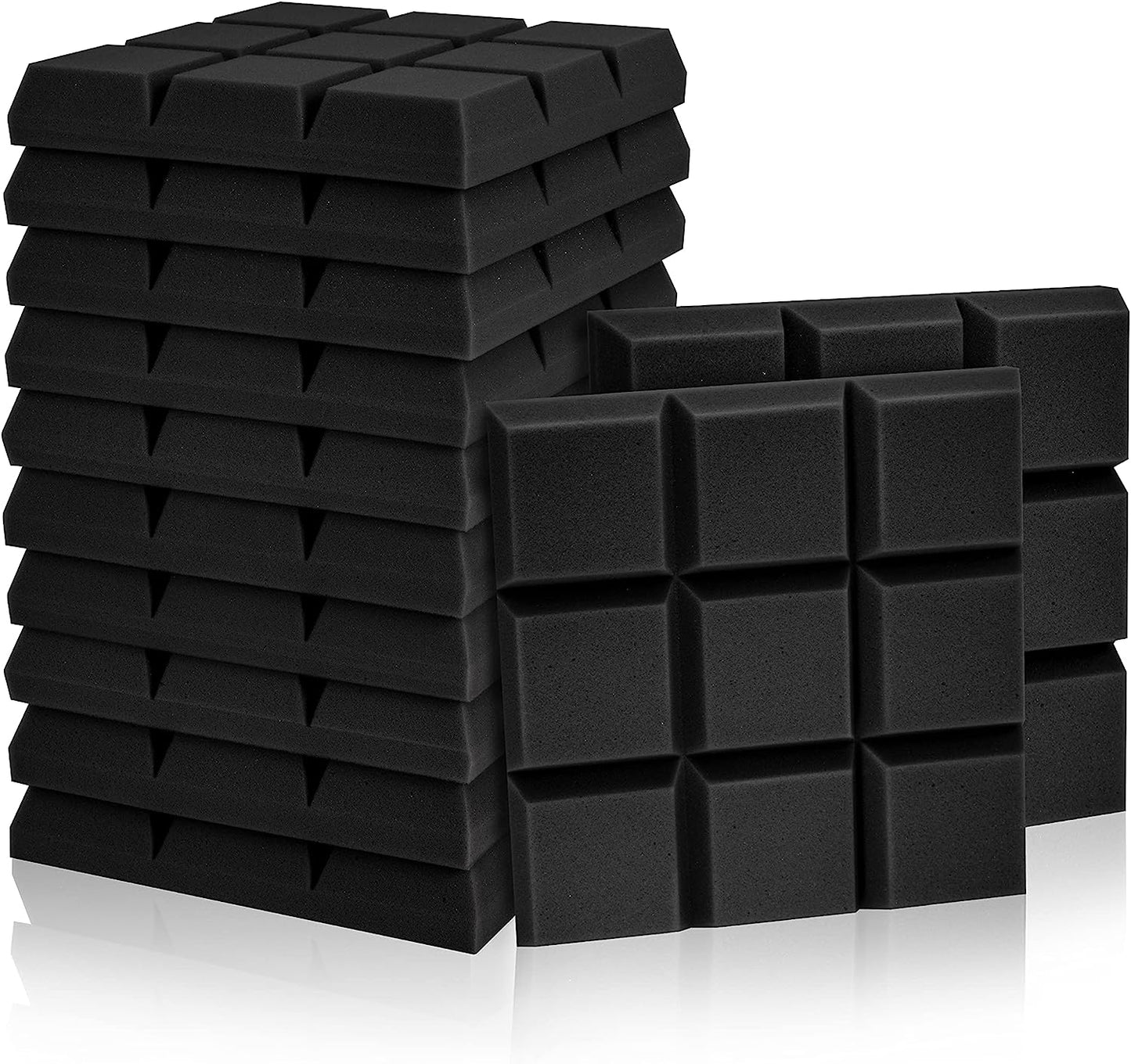 Acoustic Panels, 2" X 12" X 12" Acoustic Foam Panels, Studio Wedge Tiles, Sound Panels Wedges Soundproof Sound Insulation Absorbing Home and Office(12 Pack, Black)