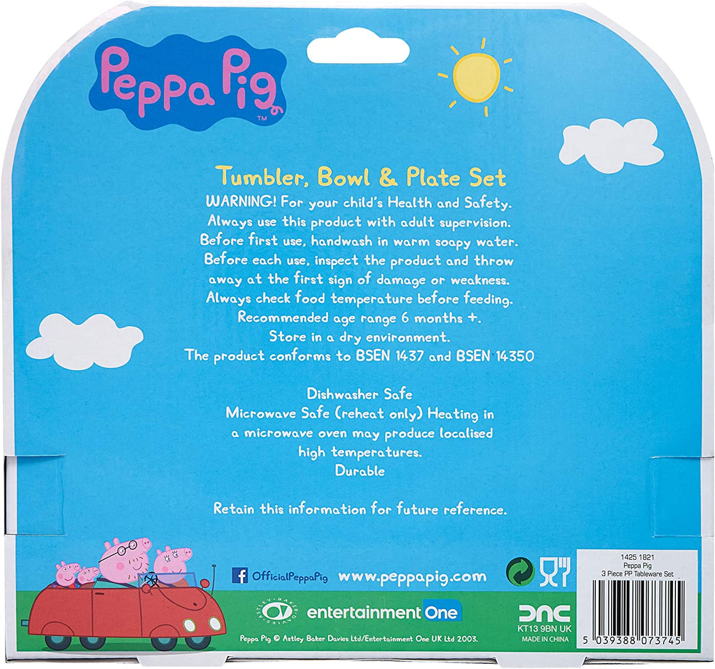 Perfect Day Kids Tableware 3 Piece Reusable PP Plate, Bowl & Cup Children – Peppa, George Tumbler & Dinnerware Set for Mealtimes – for 24 Months & Up, Re-Usable Plastic, Pink