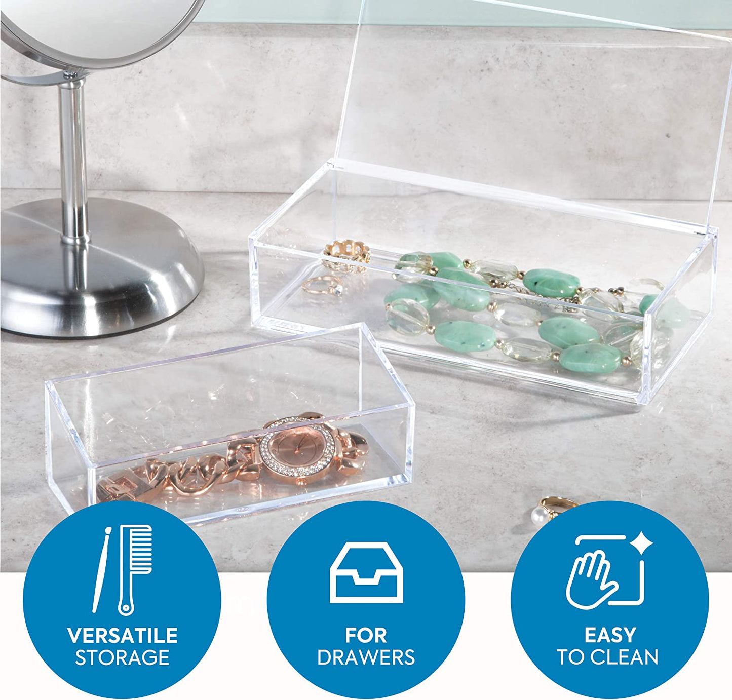 38730 Makeup Storage Box, Small Bathroom Organiser Made of Bpa-Free Plastic , Practical Dressing Table Organiser for Eyeshadow, Nail Polish, Jewelry and More, Clear