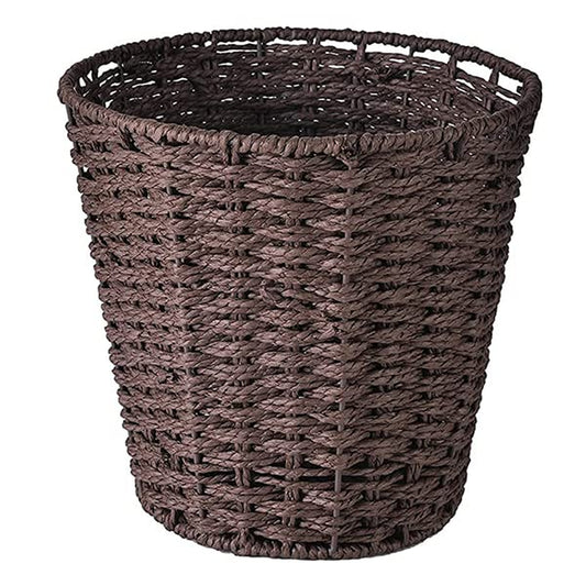 Round Wicker Waste Paper Bin and Basket- Rubbish Basket for Bedroom, Bathroom, Offices or Home (Brown)