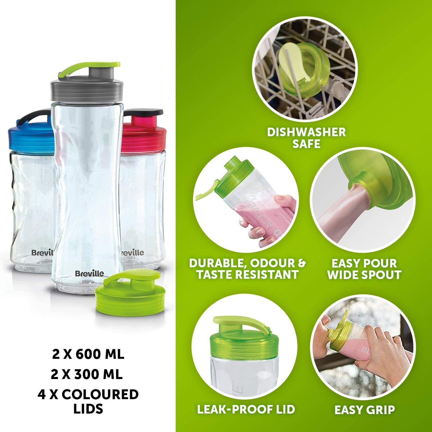 Blend Active Personal Blender & Smoothie Maker | Colourmix Family | 4 X Portable Blending Bottles (600 Ml | 300 Ml) | 300 W [VBL240]