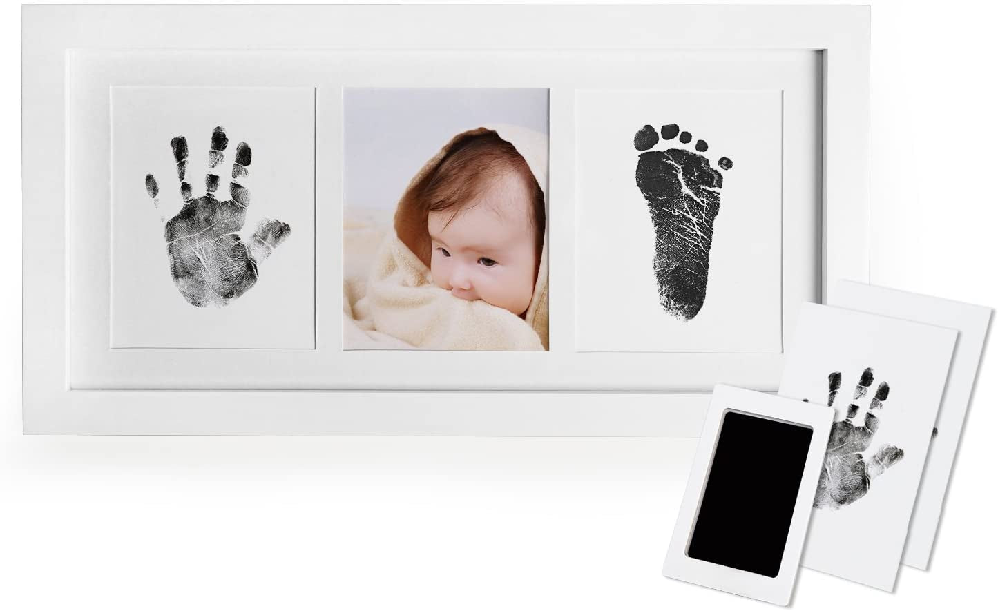 Norjews Baby Handprint and Footprint Photo Frame Kit for Newborn Boys and Girls, Safe Clean-Touch Ink Pad Included, Memorable Keepsake Box, Gift to New Parents for Christmas or Baby Shower