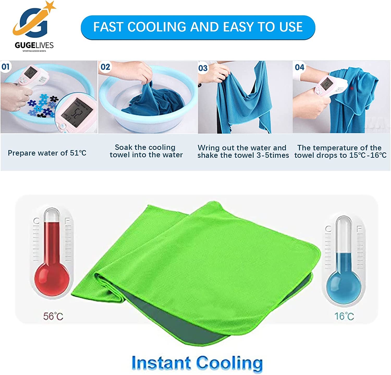 [6 Pack] Cooling Towel, Ice Sports Towel, Cool Towel for Instant Cooling,For Yoga, Travel, Golf, Gym,Camping, Fitness, Running, Workout & More Activities (35"X12")