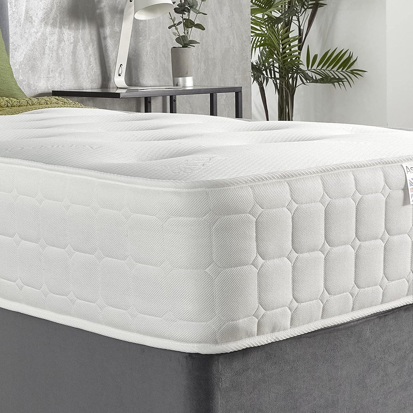 Quad Comfort Natural Eco Fillings & AC Aspire-Cool Touch Luxury Tufted Sleep Surface Hybrid Bonnell Sprung Premium Mattress, White Border, 4Ft 6 Double (4Ft6 X 6Ft3)