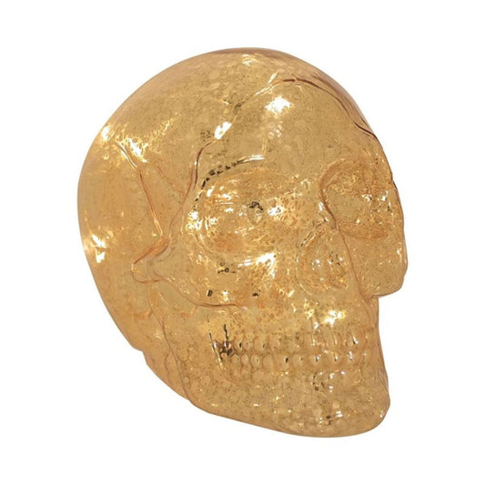 Gold Skull Decoration with LED Lights - 11cm x 9.4cm