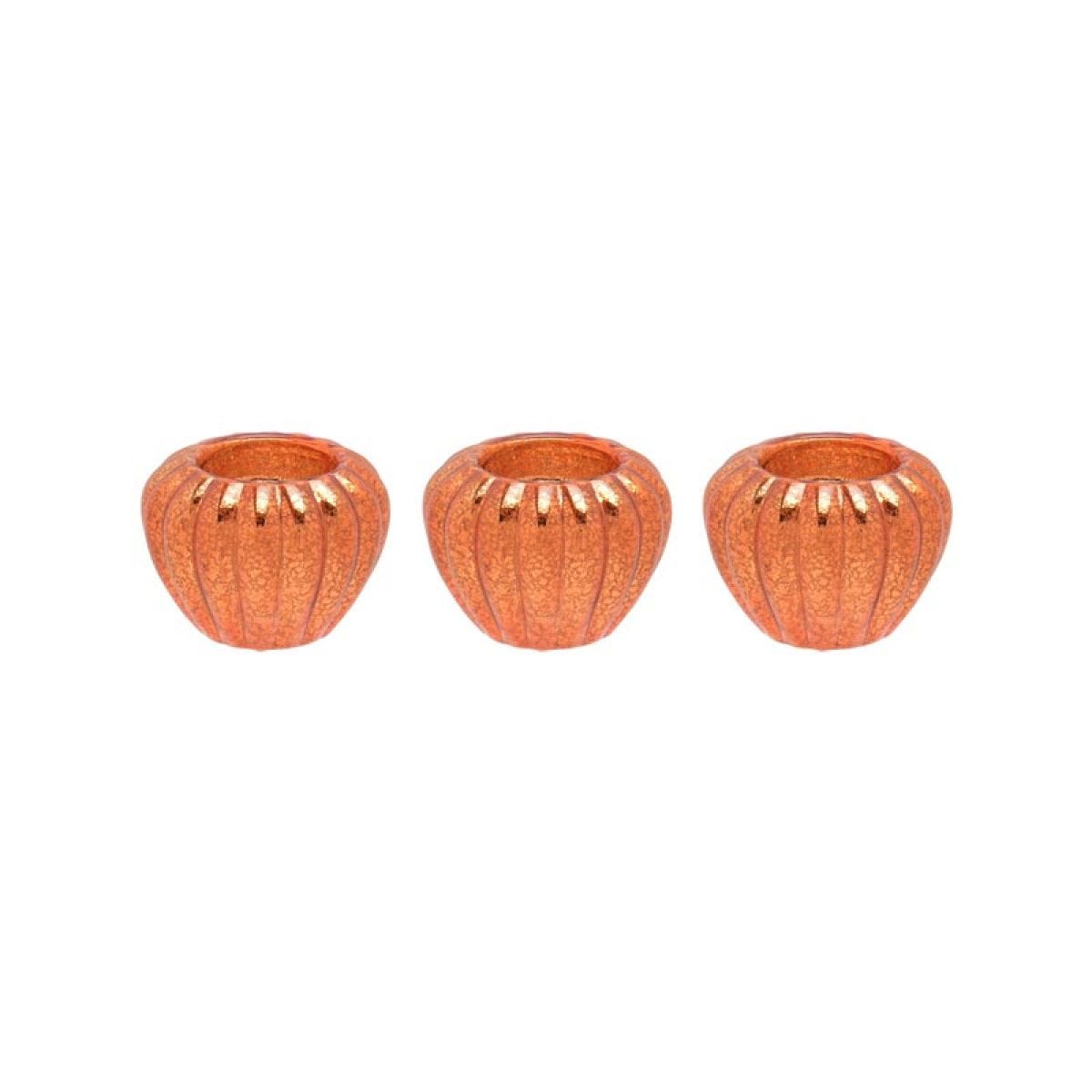 Orange Glass Pumpkin Tealight Candle Holders - 7cm (3pk)