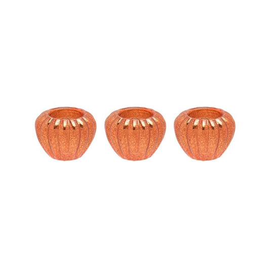 Orange Glass Pumpkin Tealight Candle Holders - 7cm (3pk)