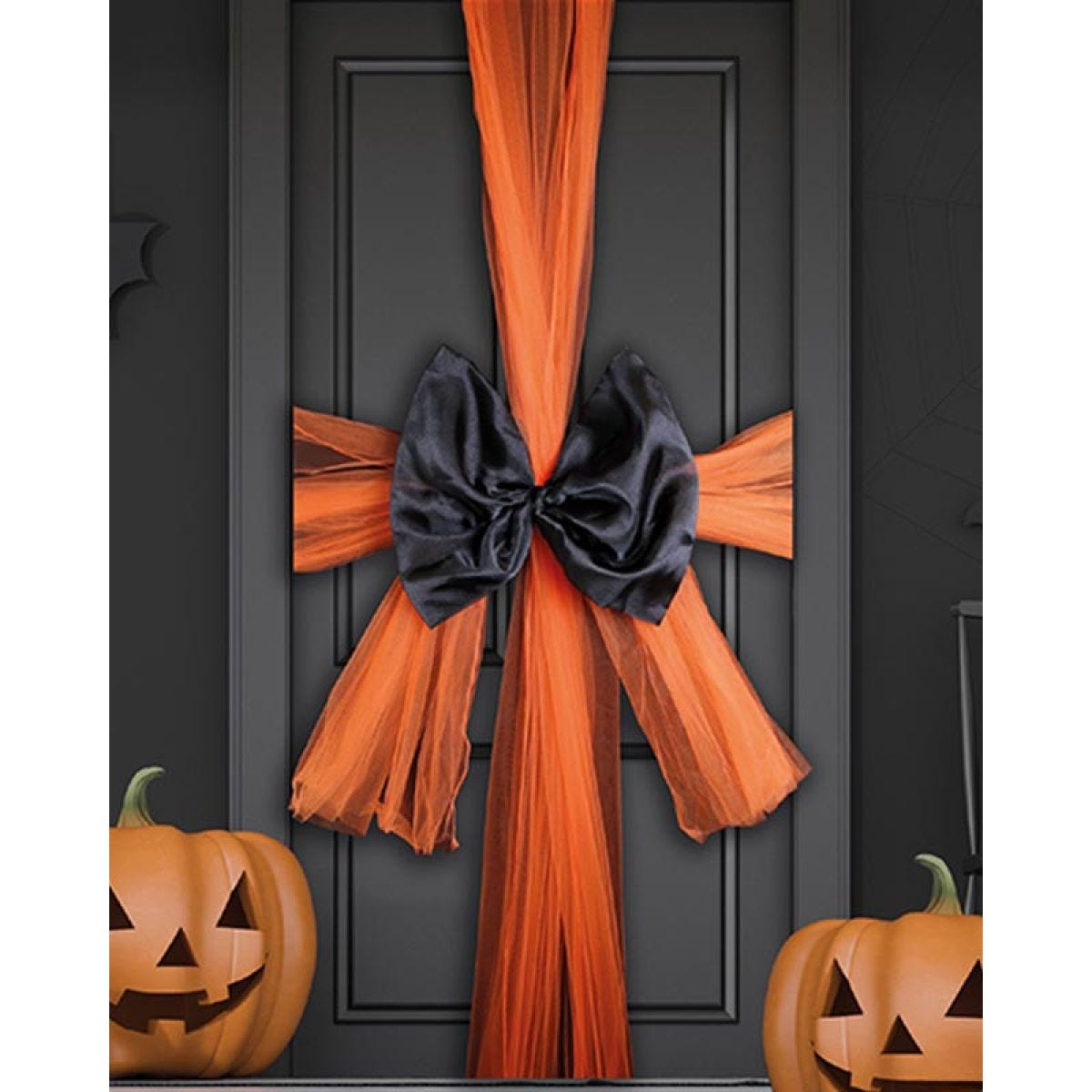 Black & Orange Chiffon Door Bow